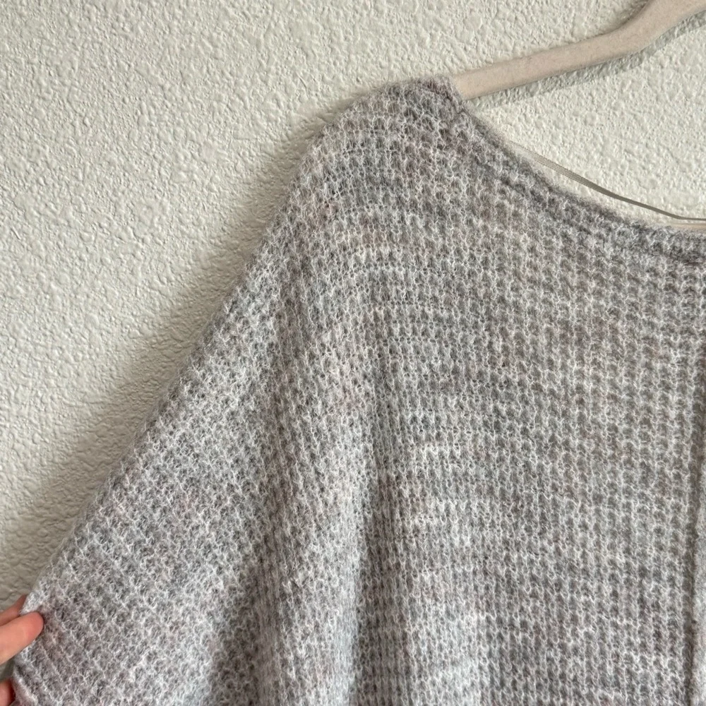 Free People Intimately Womens M/L Comfy Oversized‎ Waffle Knit Sweater Grey Pink